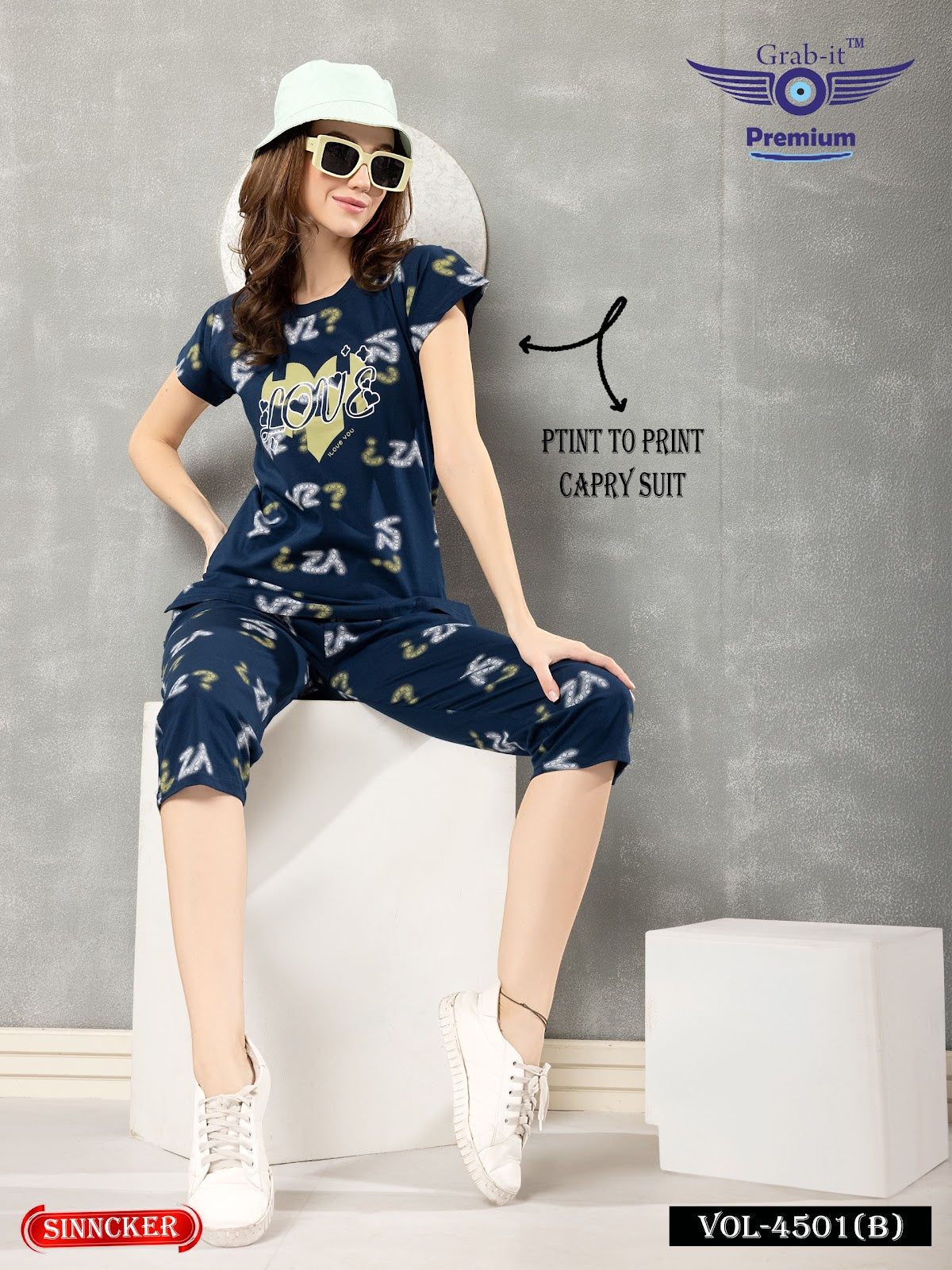 Print 4501 B Grab It Sinker Capri Night Suits Wholesale Price