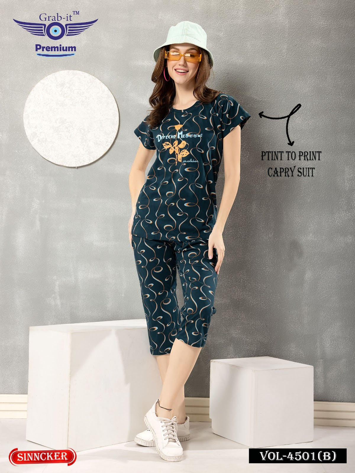 Print 4501 B Grab It Sinker Capri Night Suits Wholesale Price