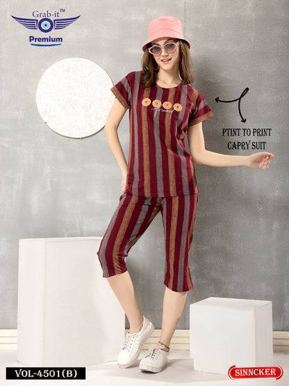 Print 4501 B Grab It Sinker Capri Night Suits Wholesale Price