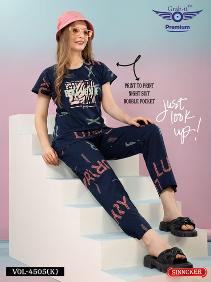 Print 4505 K Grab It Sinker Pyjama Night Suits Manufacturer Gujarat