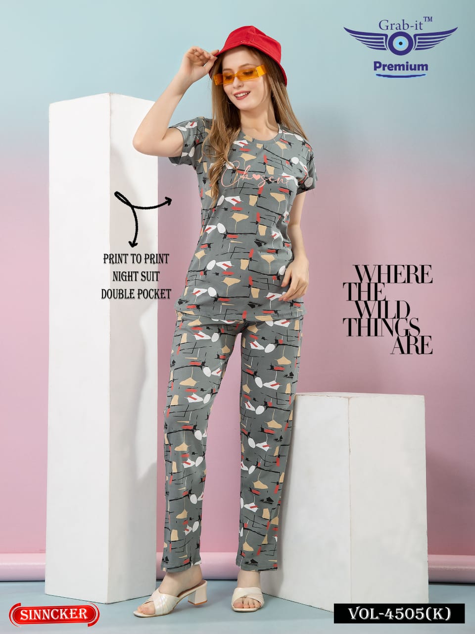 Print 4505 K Grab It Sinker Pyjama Night Suits Manufacturer Gujarat