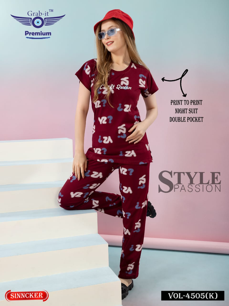 Print 4505 K Grab It Sinker Pyjama Night Suits Manufacturer Gujarat