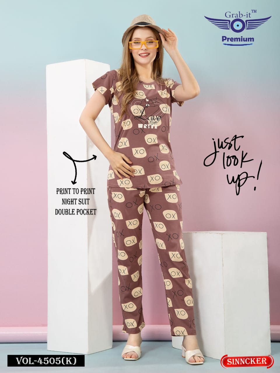 Print 4505 K Grab It Sinker Pyjama Night Suits Manufacturer Gujarat