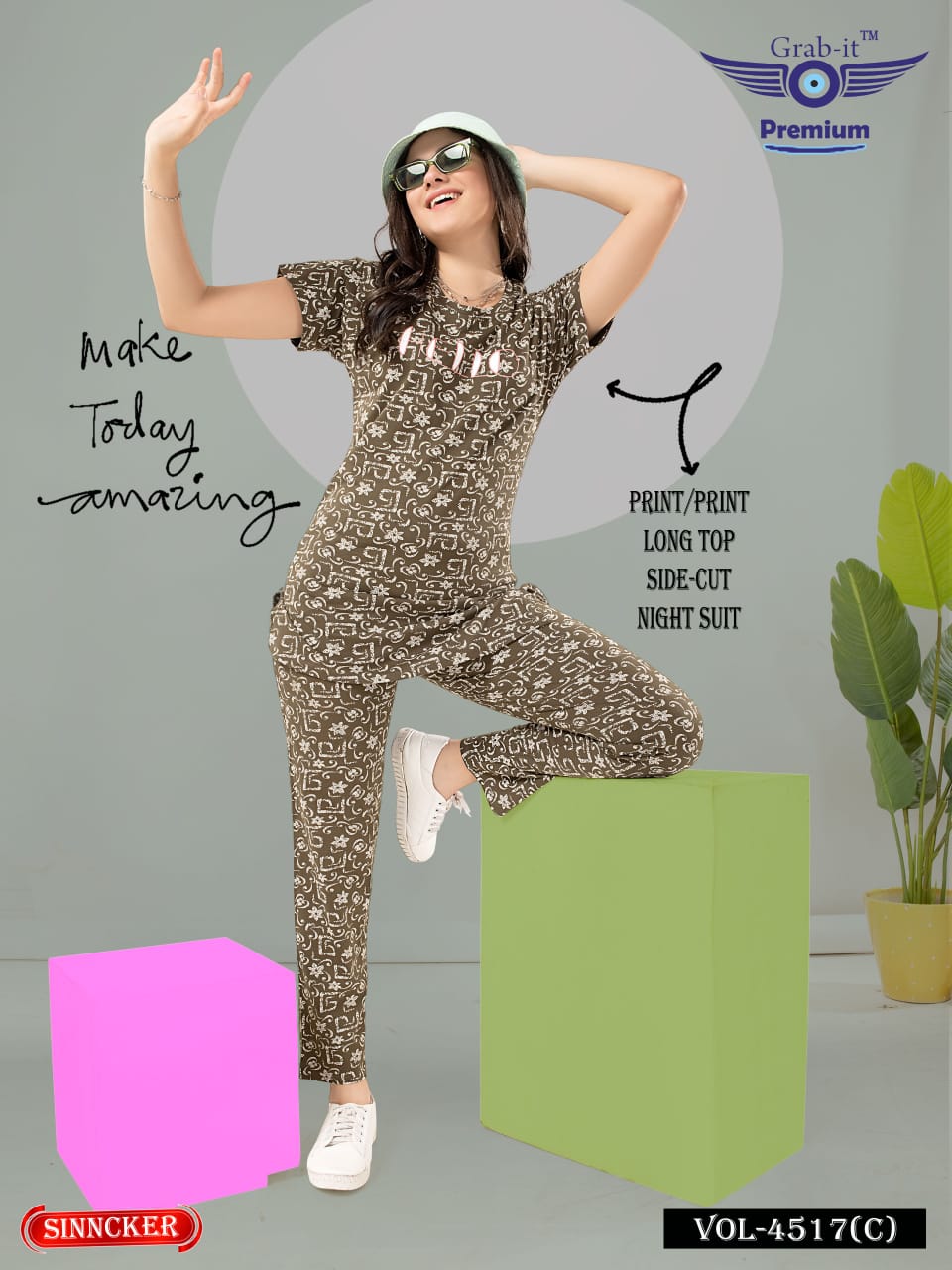 Print 4517 C Grab It Sinker Kurta Night Suits Exporter Ahmedabad