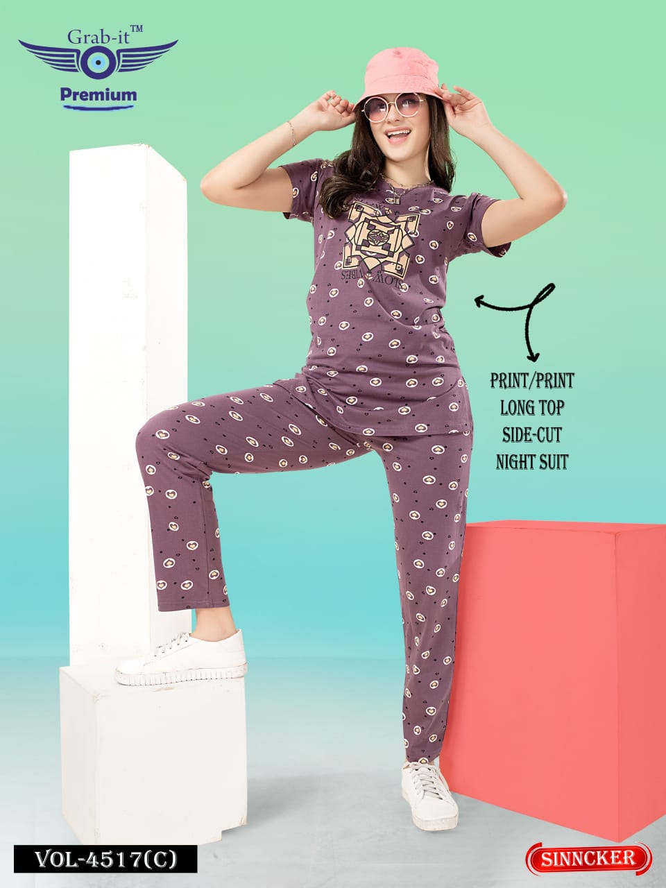 Print 4517 C Grab It Sinker Kurta Night Suits Exporter Ahmedabad