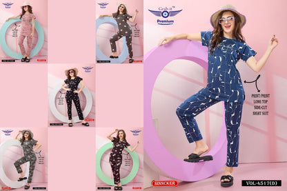 Print 4517 D Grab It Sinker Kurta Night Suits Wholesale Rate