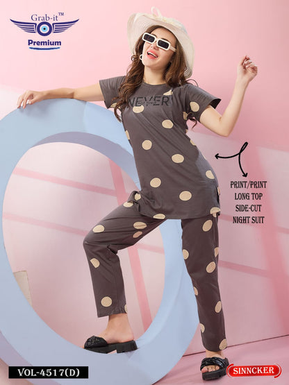 Print 4517 D Grab It Sinker Kurta Night Suits Wholesale Rate