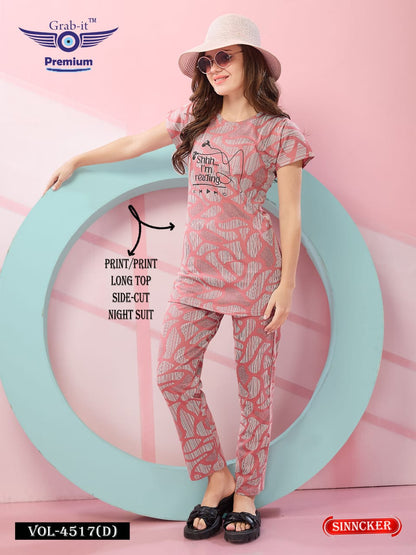 Print 4517 D Grab It Sinker Kurta Night Suits Wholesale Rate