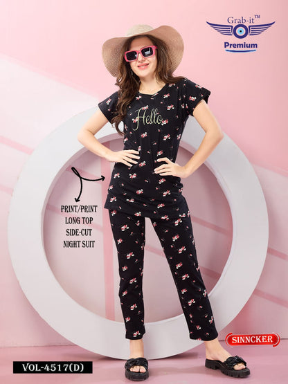 Print 4517 D Grab It Sinker Kurta Night Suits Wholesale Rate