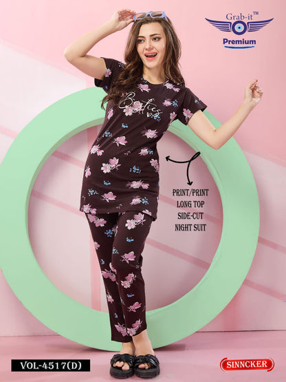 Print 4517 D Grab It Sinker Kurta Night Suits Wholesale Rate