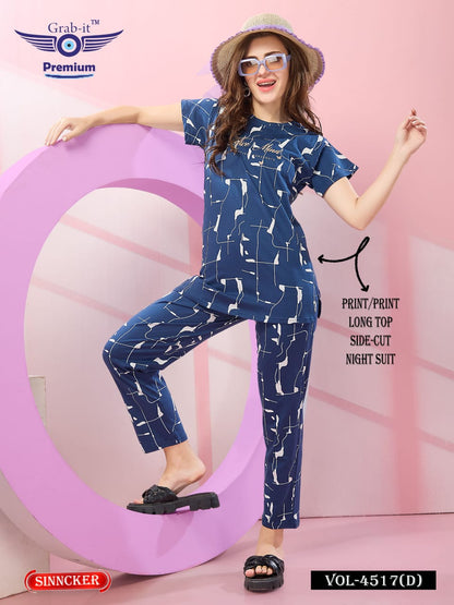 Print 4517 D Grab It Sinker Kurta Night Suits Wholesale Rate