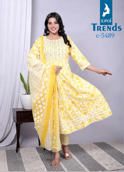 Print Anarkali Kaya Readymade Cotton Pant Suits Wholesale Price