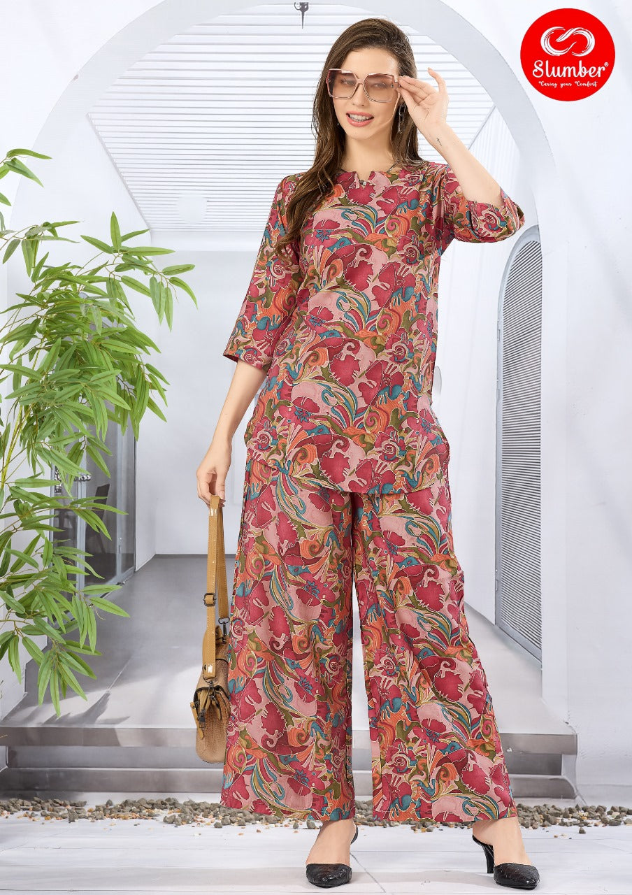 Print Cs001 Slumber Silk Co Ord Set Wholesale Price