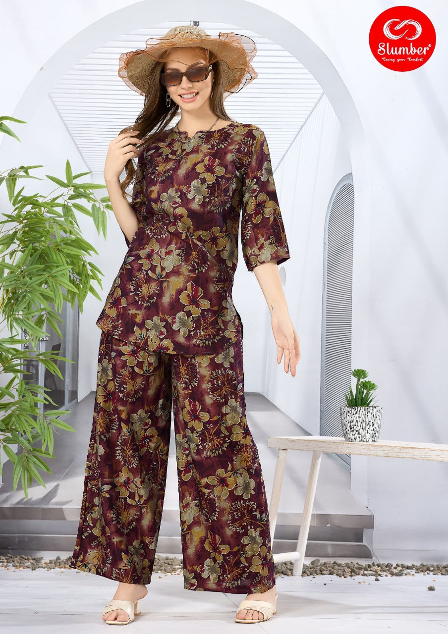 Print Cs001 Slumber Silk Co Ord Set Wholesale Price
