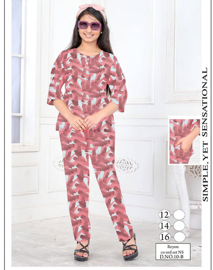 प्रिंट डिज़ाइन 10 काव्यांसिका रेयोन गर्ल्स को-ऑर्ड सेट थोक मूल्य