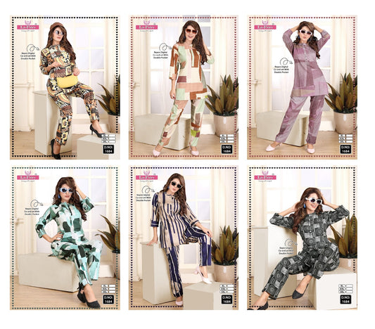 Print Design 1684 La Fairy Reyon Co Ord Set Exporter Ahmedabad