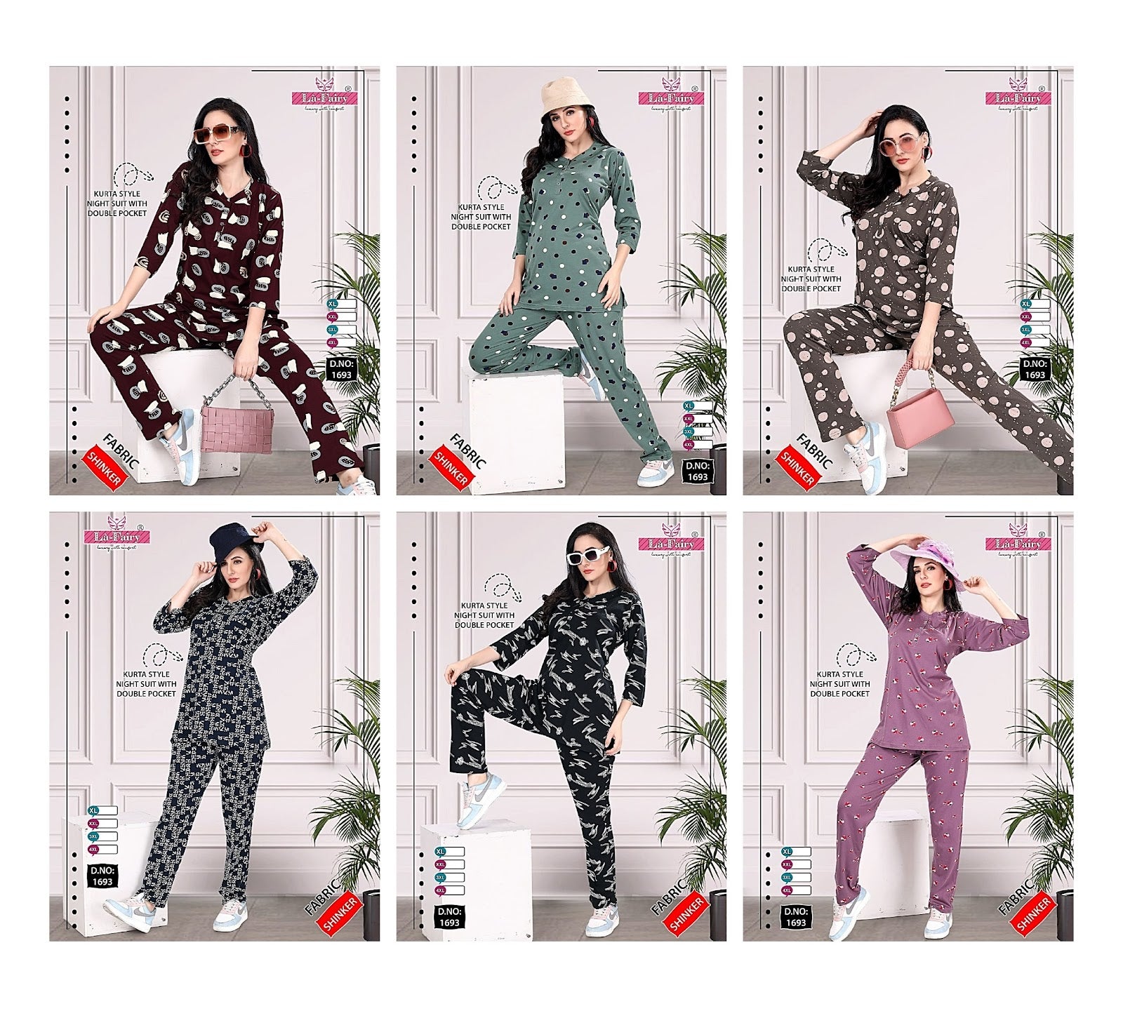 Print Design 1693 La Fairy Sinker Kurta Night Suits Supplier India