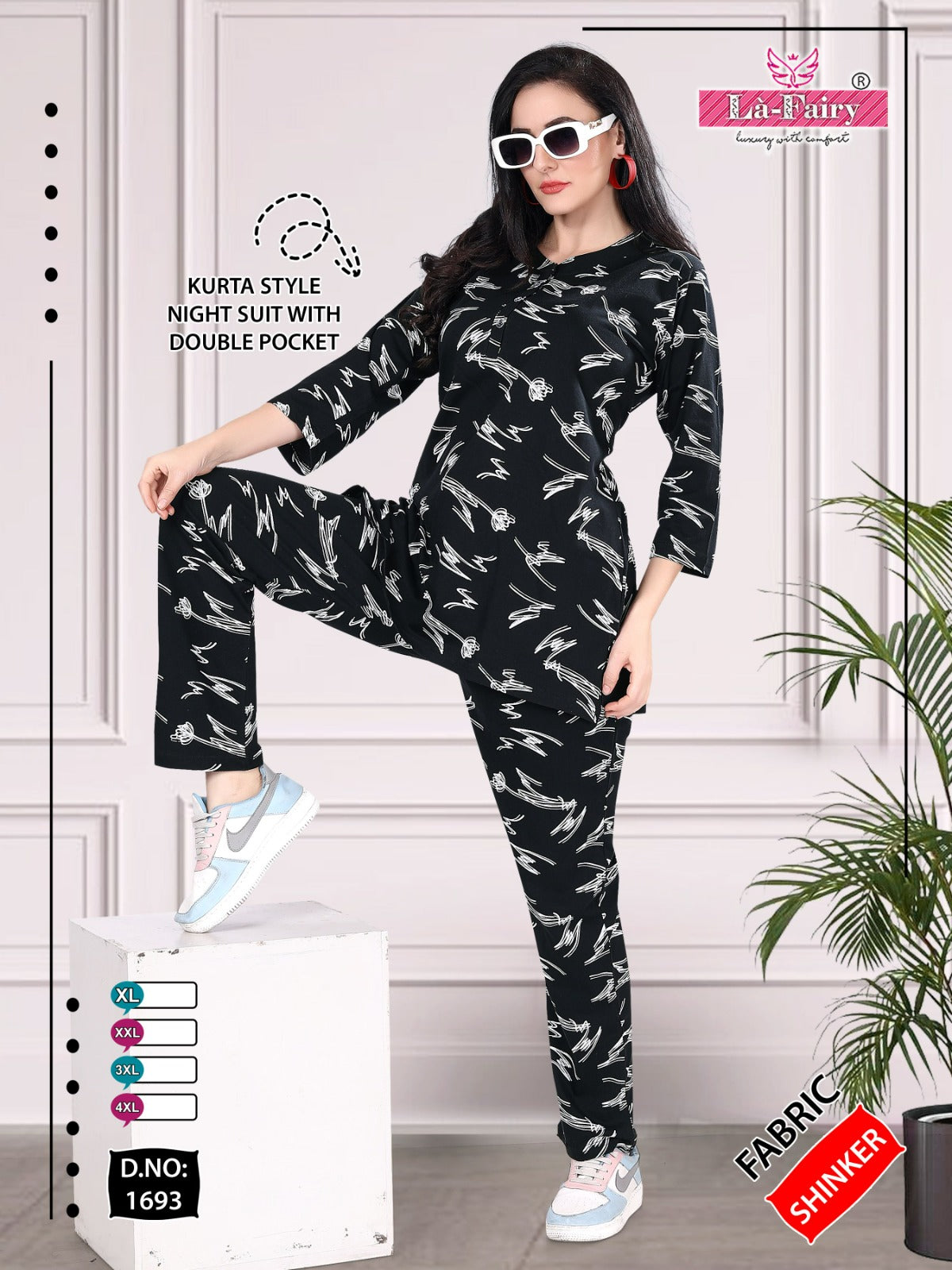 Print Design 1693 La Fairy Sinker Kurta Night Suits Supplier India