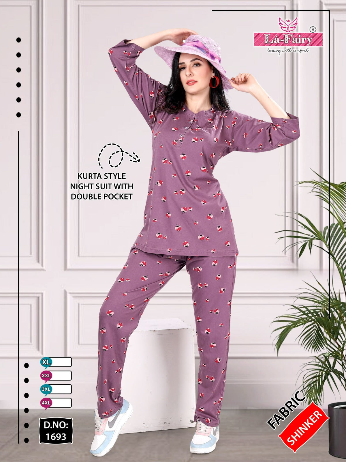 Print Design 1693 La Fairy Sinker Kurta Night Suits Supplier India