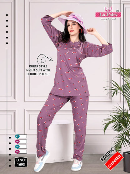 Print Design 1693 La Fairy Sinker Kurta Night Suits Supplier India