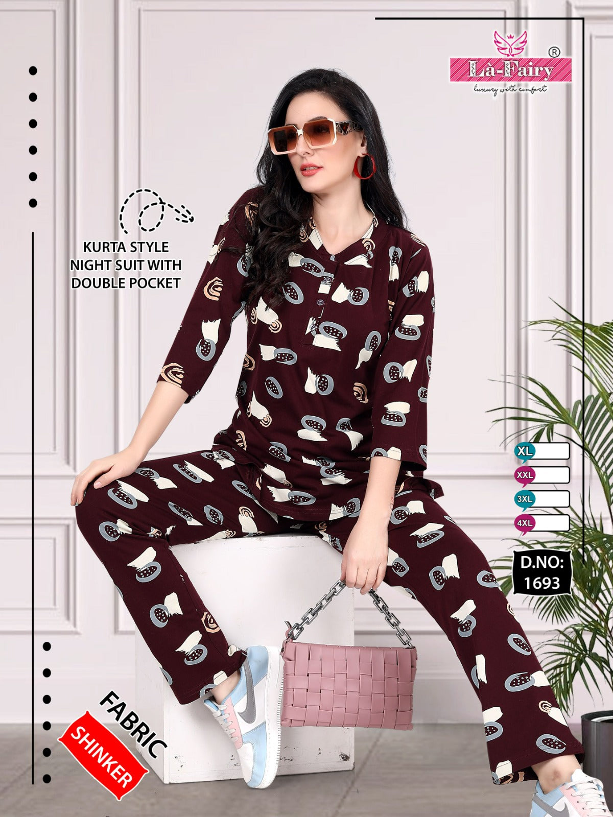 Print Design 1693 La Fairy Sinker Kurta Night Suits Supplier India