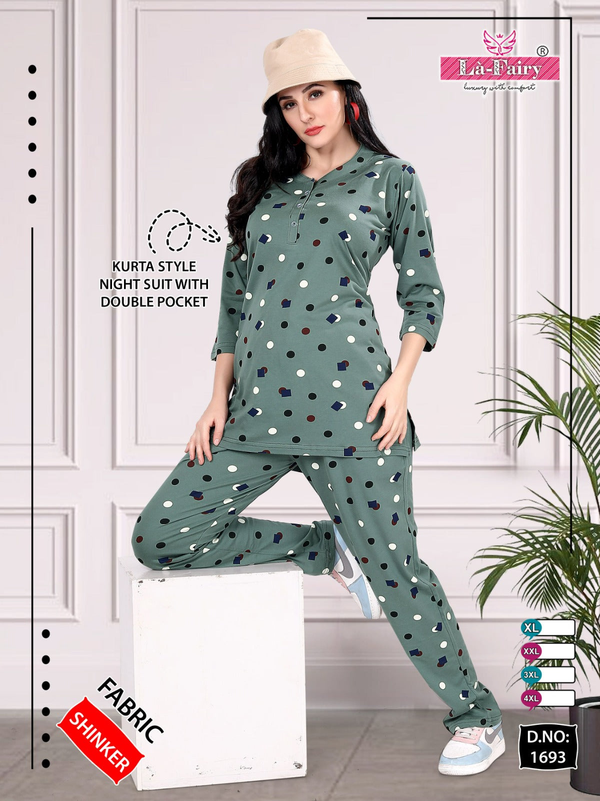 Print Design 1693 La Fairy Sinker Kurta Night Suits Supplier India