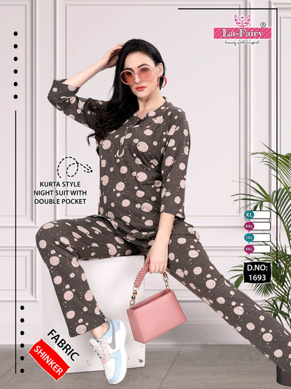 Print Design 1693 La Fairy Sinker Kurta Night Suits Supplier India