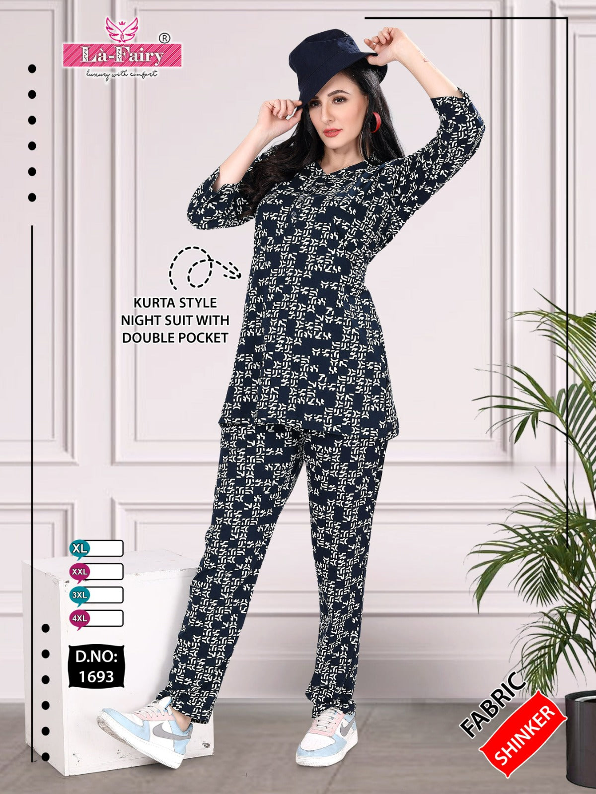 Print Design 1693 La Fairy Sinker Kurta Night Suits Supplier India