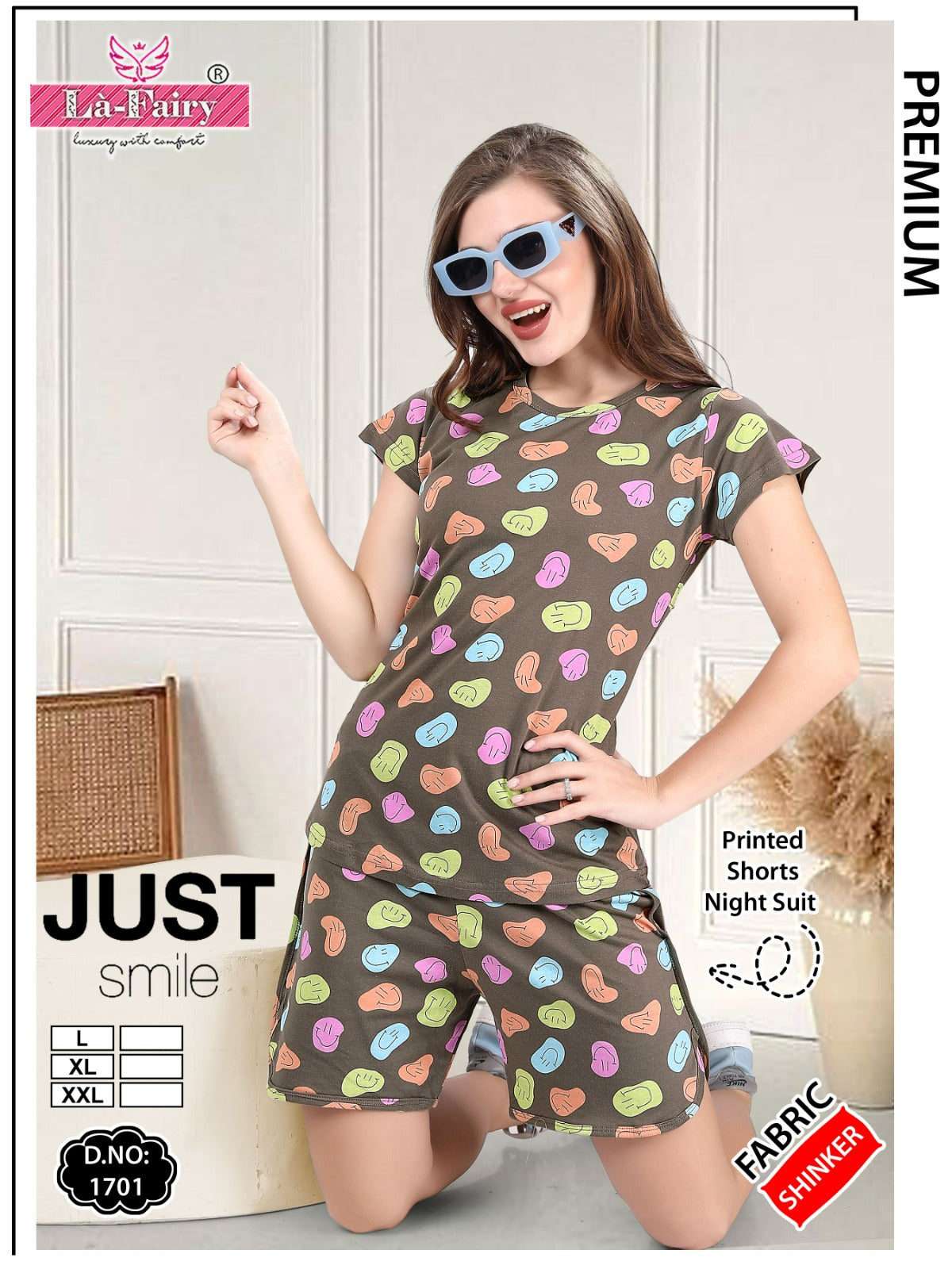 Print Design 1701 La Fairy Sinker Shorts Night Suits Wholesale Rate