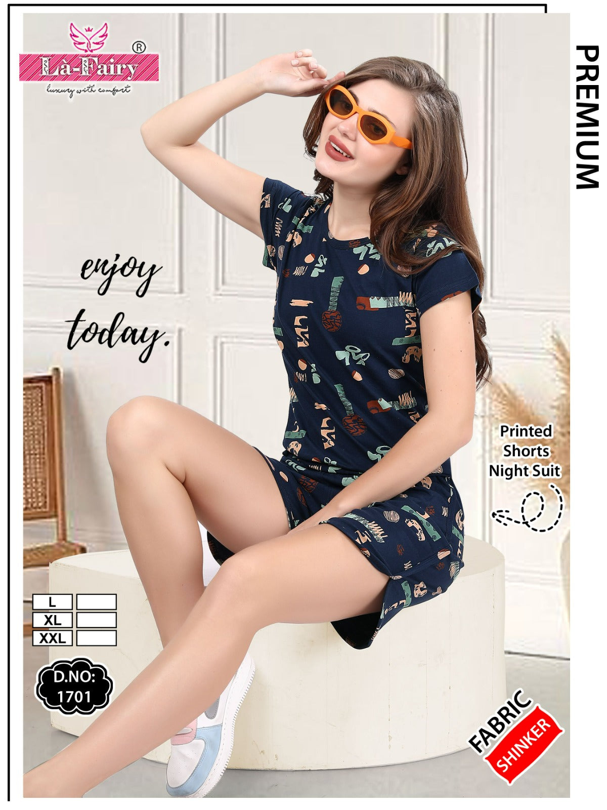 Print Design 1701 La Fairy Sinker Shorts Night Suits Wholesale Rate