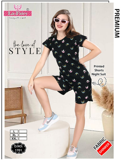 Print Design 1701 La Fairy Sinker Shorts Night Suits Wholesale Rate