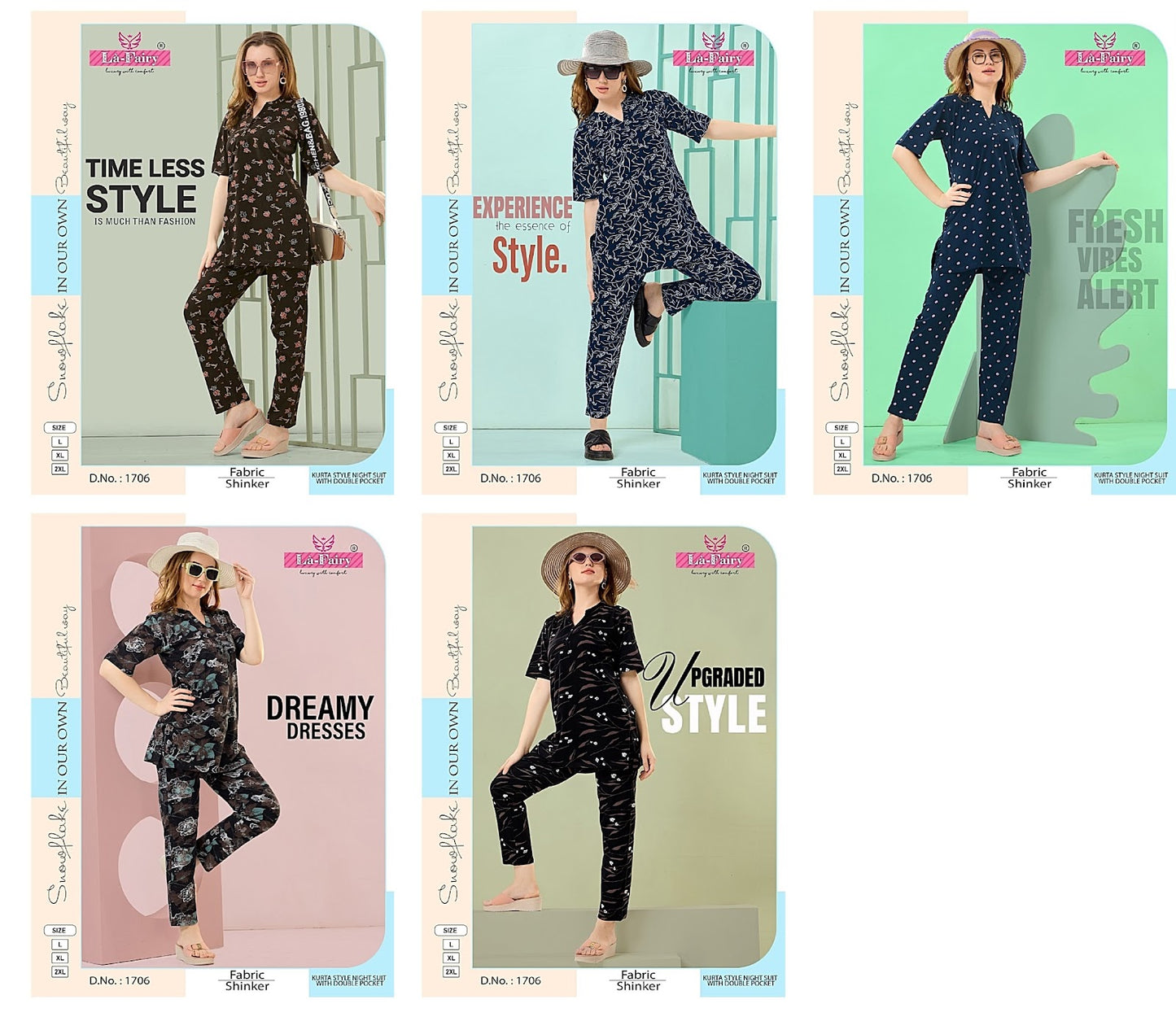 Print Design 1706 La Fairy Sinker Kurta Night Suits Wholesale Price