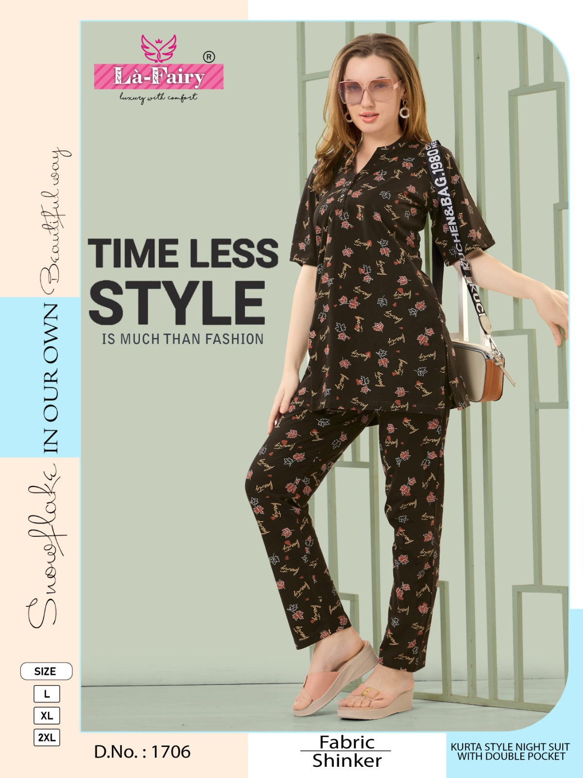 Print Design 1706 La Fairy Sinker Kurta Night Suits Wholesale Price