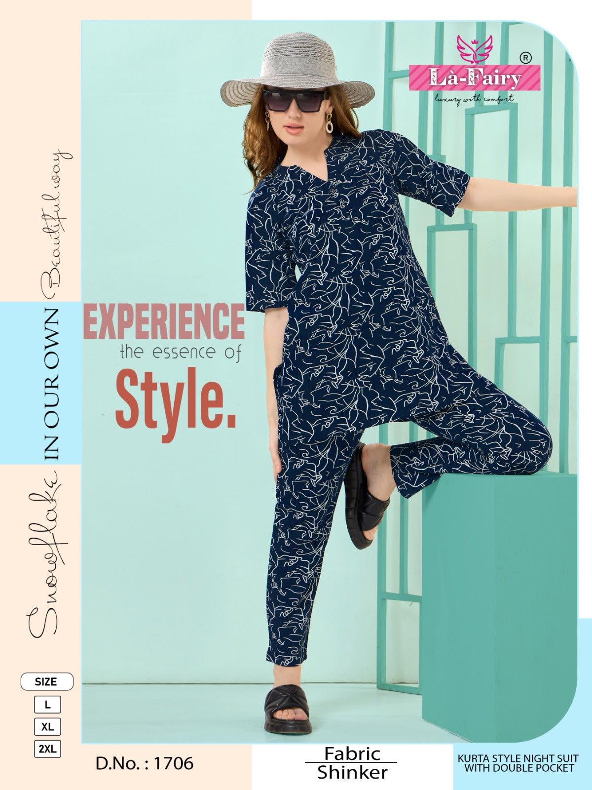 Print Design 1706 La Fairy Sinker Kurta Night Suits Wholesale Price