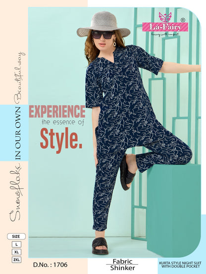 Print Design 1706 La Fairy Sinker Kurta Night Suits Wholesale Price