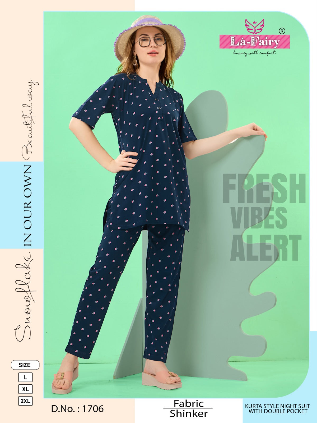 Print Design 1706 La Fairy Sinker Kurta Night Suits Wholesale Price