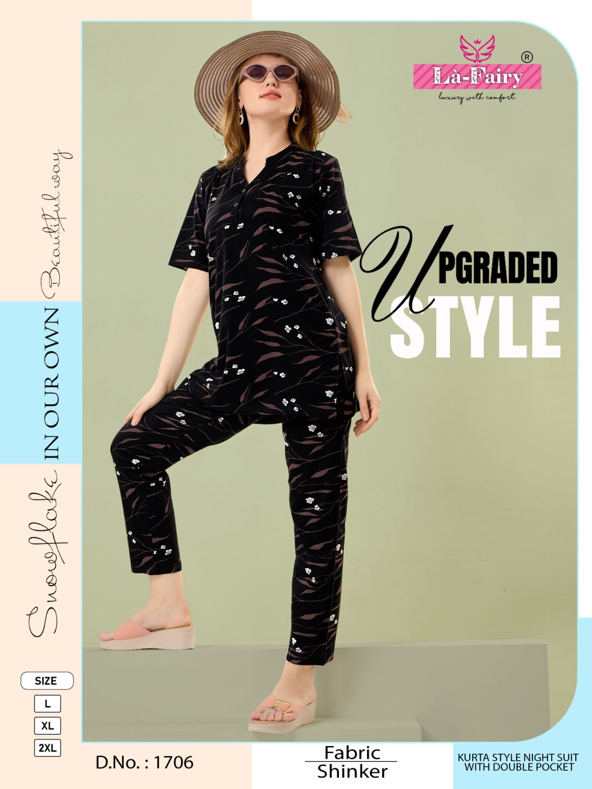 Print Design 1706 La Fairy Sinker Kurta Night Suits Wholesale Price