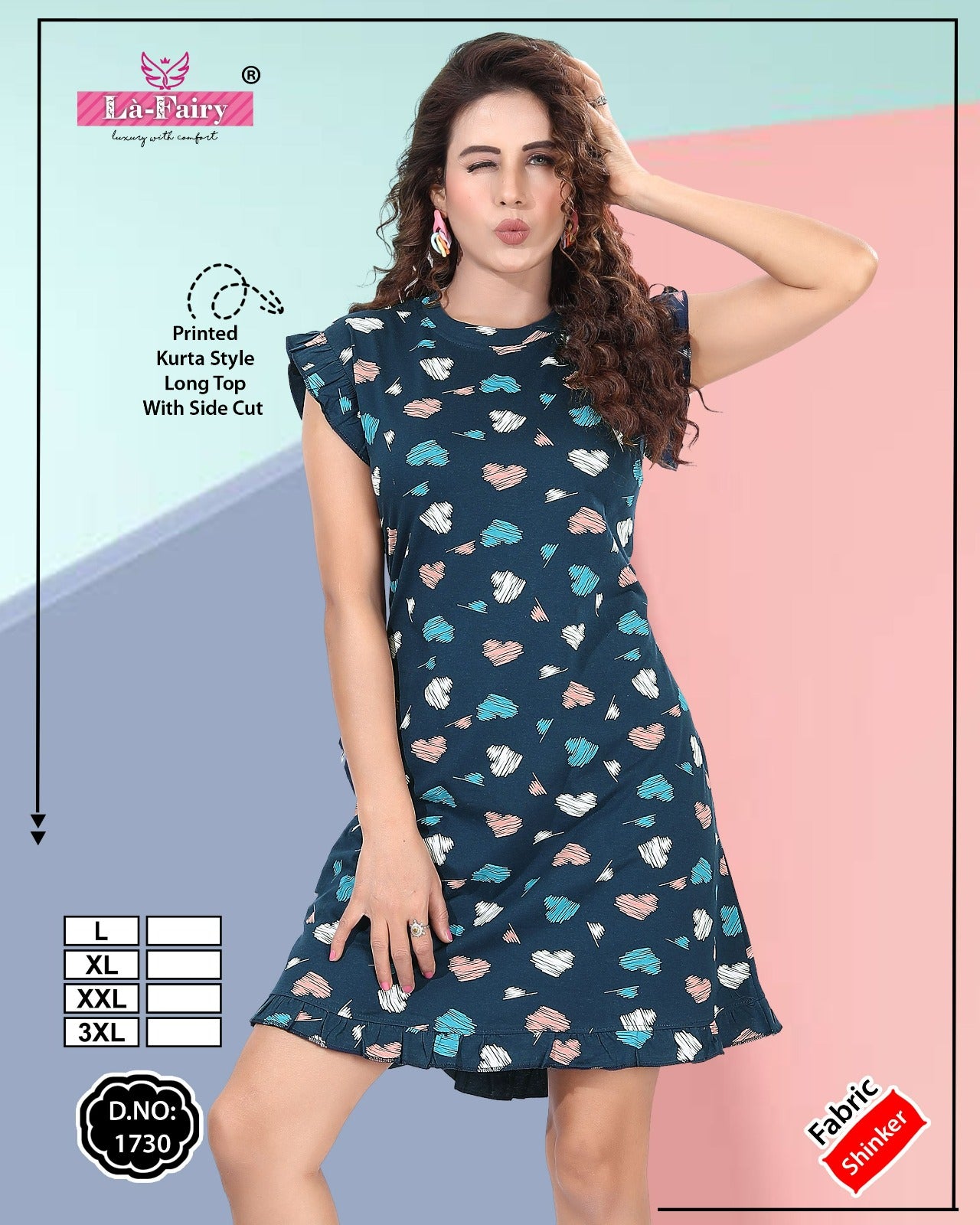 Print Design 1730 La Fairy Sinker Designer Long Top Exporter Ahmedabad
