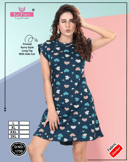 Print Design 1730 La Fairy Sinker Designer Long Top Exporter Ahmedabad