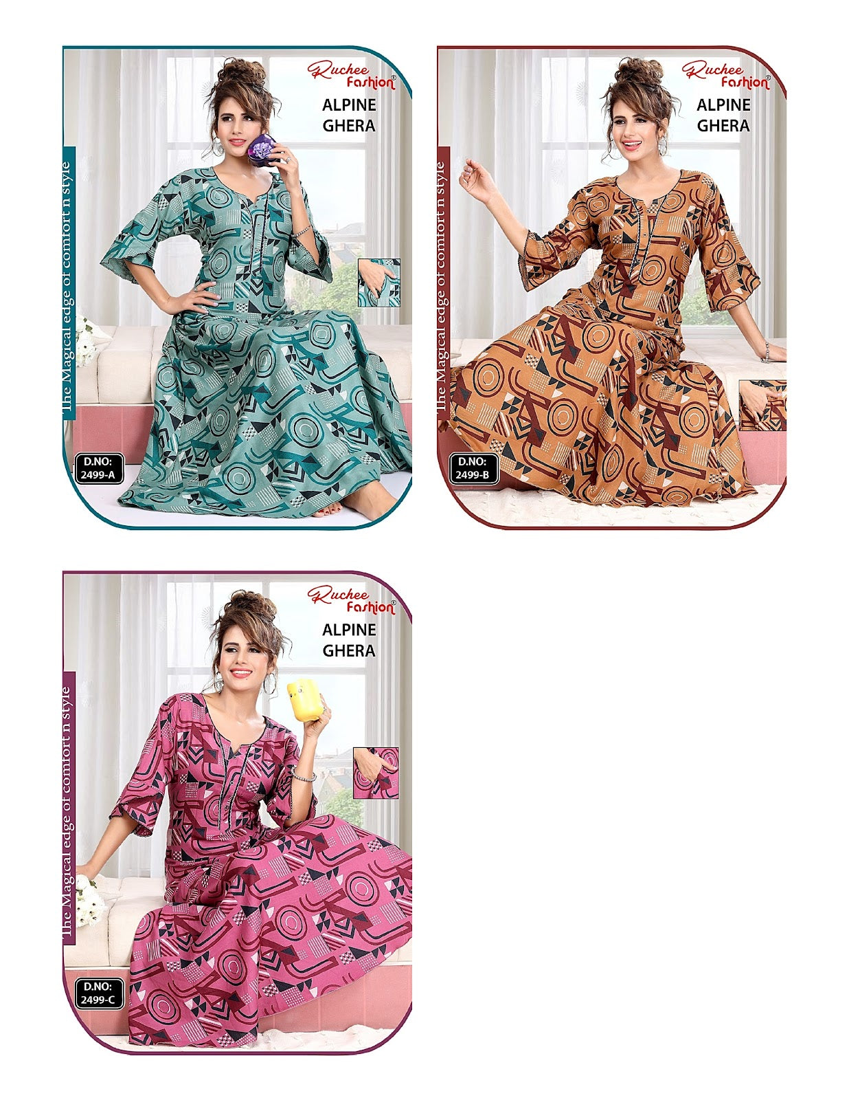 Print Design 2499 Ruchee Fashion Alpine Night Gowns Manufacturer India