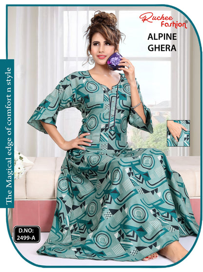 Print Design 2499 Ruchee Fashion Alpine Night Gowns Manufacturer India