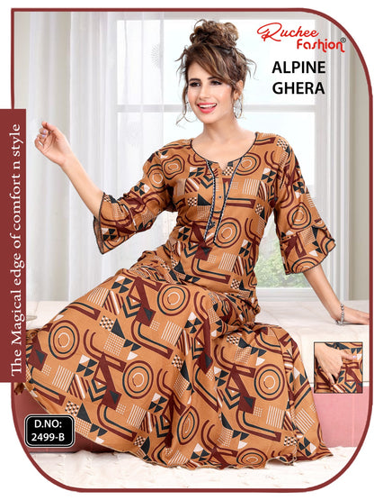 Print Design 2499 Ruchee Fashion Alpine Night Gowns Manufacturer India