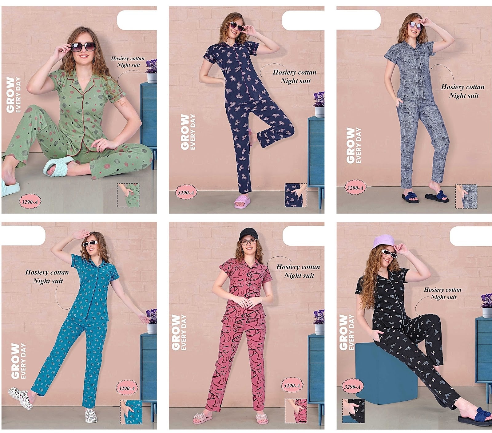 Print Design 3290 A Wld Cotton Collar Night Suits Manufacturer India