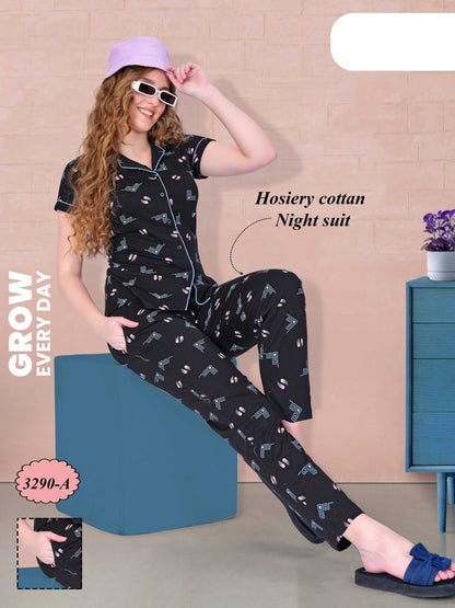 Print Design 3290 A Wld Cotton Collar Night Suits Manufacturer India