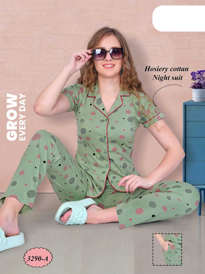 Print Design 3290 A Wld Cotton Collar Night Suits Manufacturer India