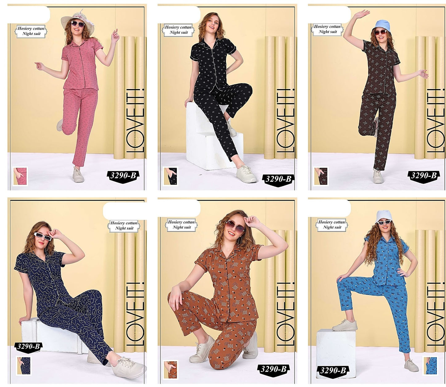 Print Design 3290 B Wld Cotton Collar Night Suits Supplier India