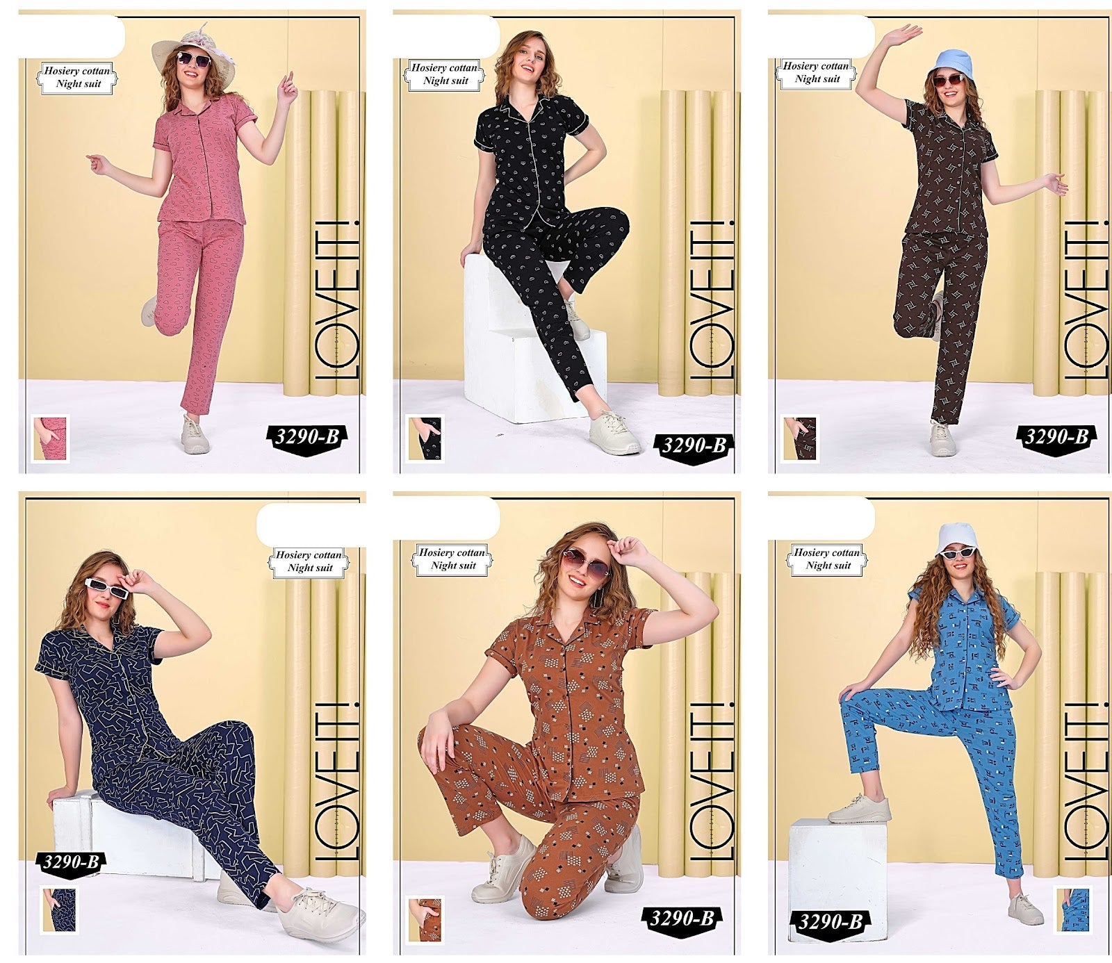 Print Design 3290 B Wld Cotton Collar Night Suits Supplier India