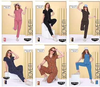 Print Design 3290 B Wld Cotton Collar Night Suits Supplier India