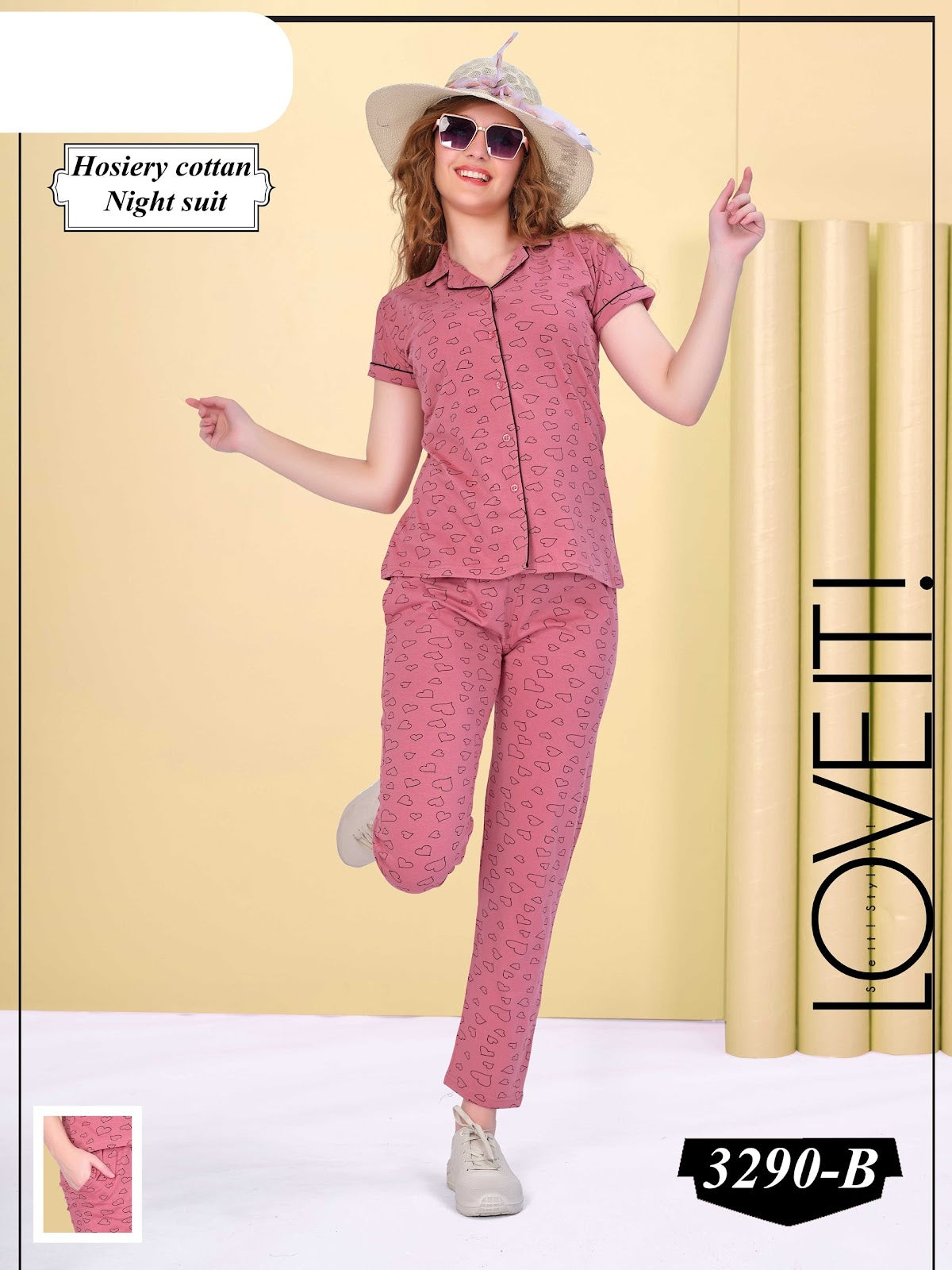 Print Design 3290 B Wld Cotton Collar Night Suits Supplier India