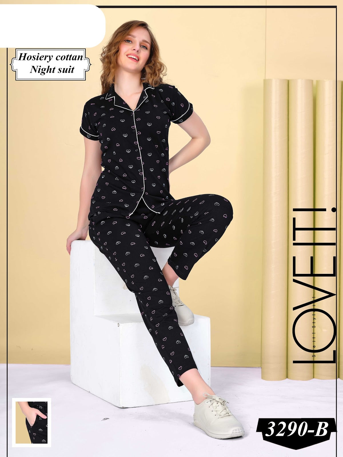 Print Design 3290 B Wld Cotton Collar Night Suits Supplier India